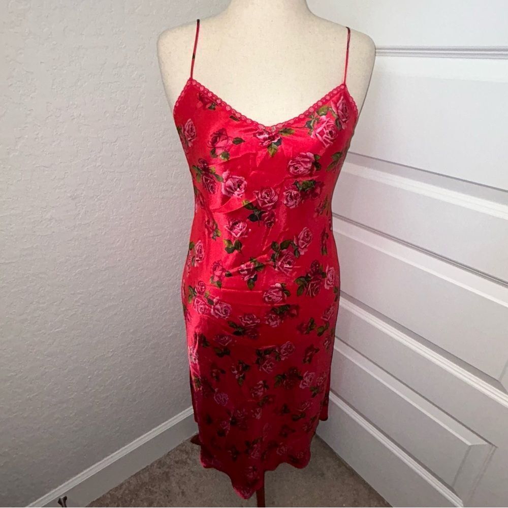 CRUZ Rose Floral Print Y2K Midi Slip Nightgown Dress
